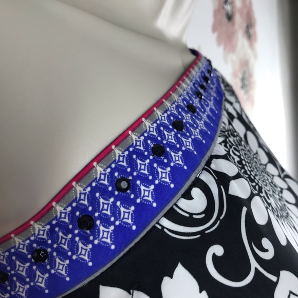 ICE One Shoulder Asymmetrical Purple Sequins White Floral Black Top Medium - Picture 5 of 16